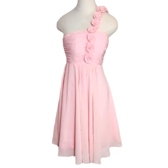 None Dresses & Skirts - Dress Rosette Strap Detail Semi Formal One-Shoulder Dress Pink Size XS